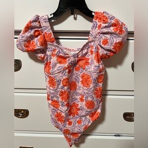 Girls Janie and Jack Orange and Purple One Piece Bathing Suit